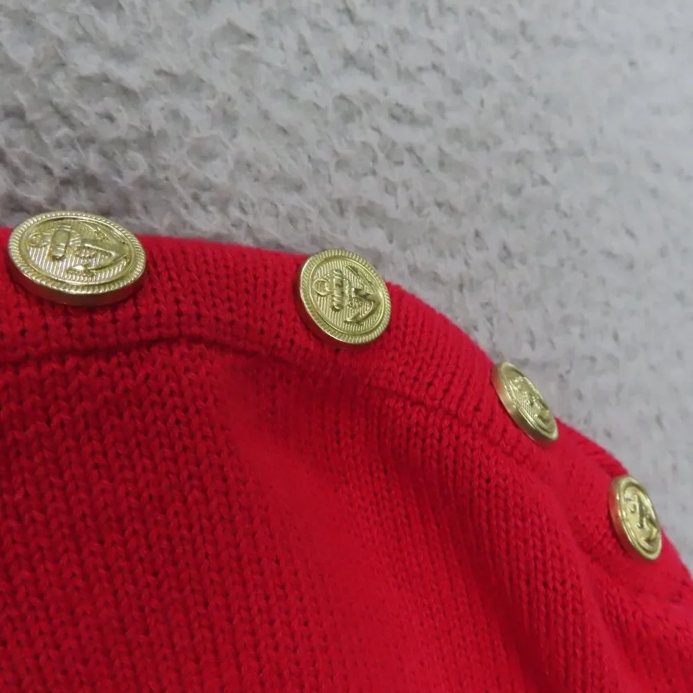 Rachel Zoe Knit Boxy Sweater Headband Set Large Red Short Sleeve Button Details‎